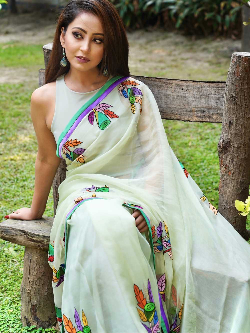 Green Rose Muslin Saree