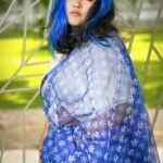Blue Flower blossom Saree