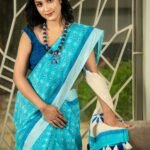 Ocean Blue Flower Blossom Saree