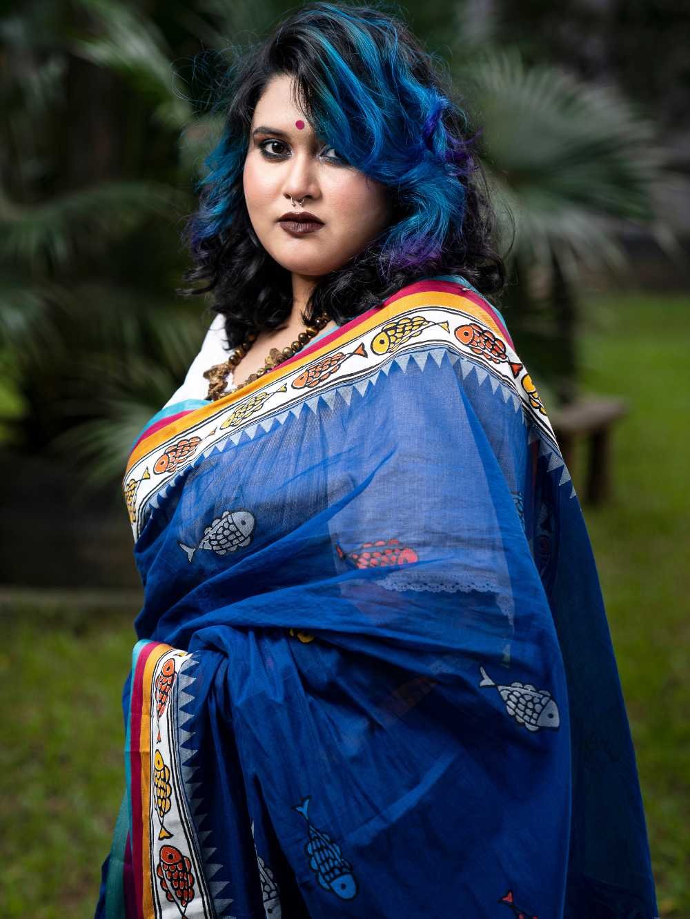 Deep Blue Aqua Saree - Image 2