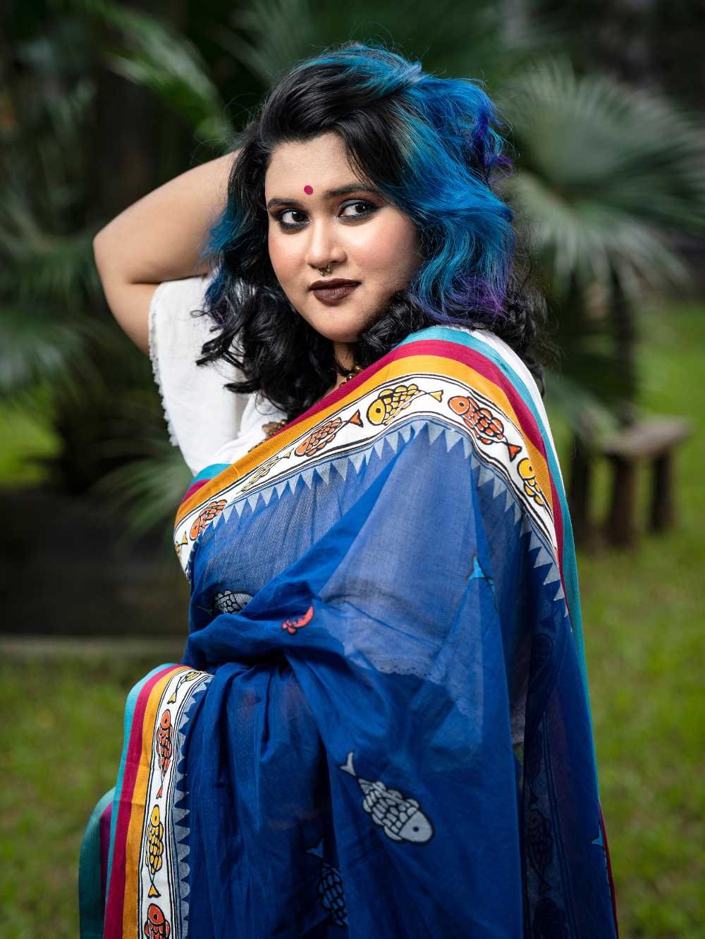 Deep Blue Aqua Saree - Image 3