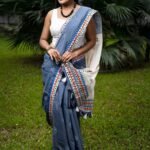 Light Gray with floral Dimond Saree