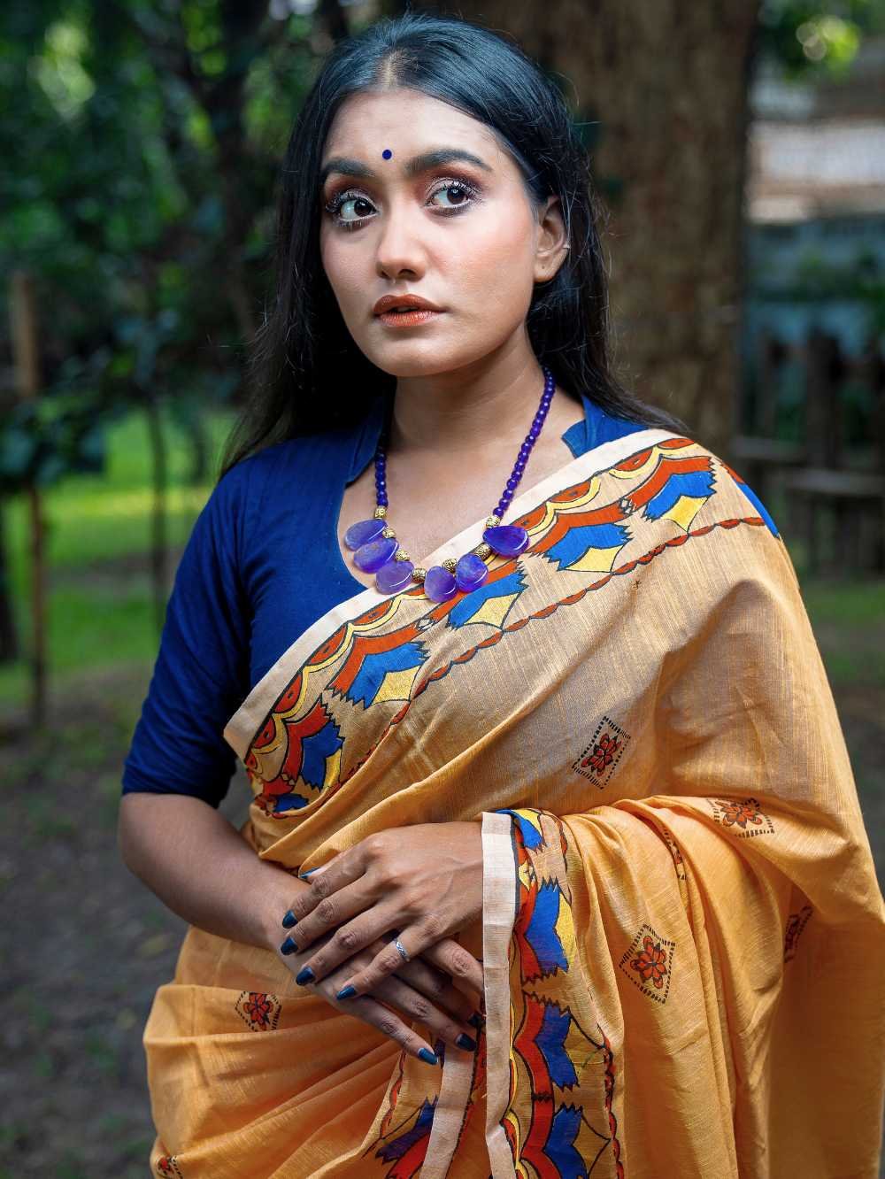 Light Orange with Floral Diamond Saree