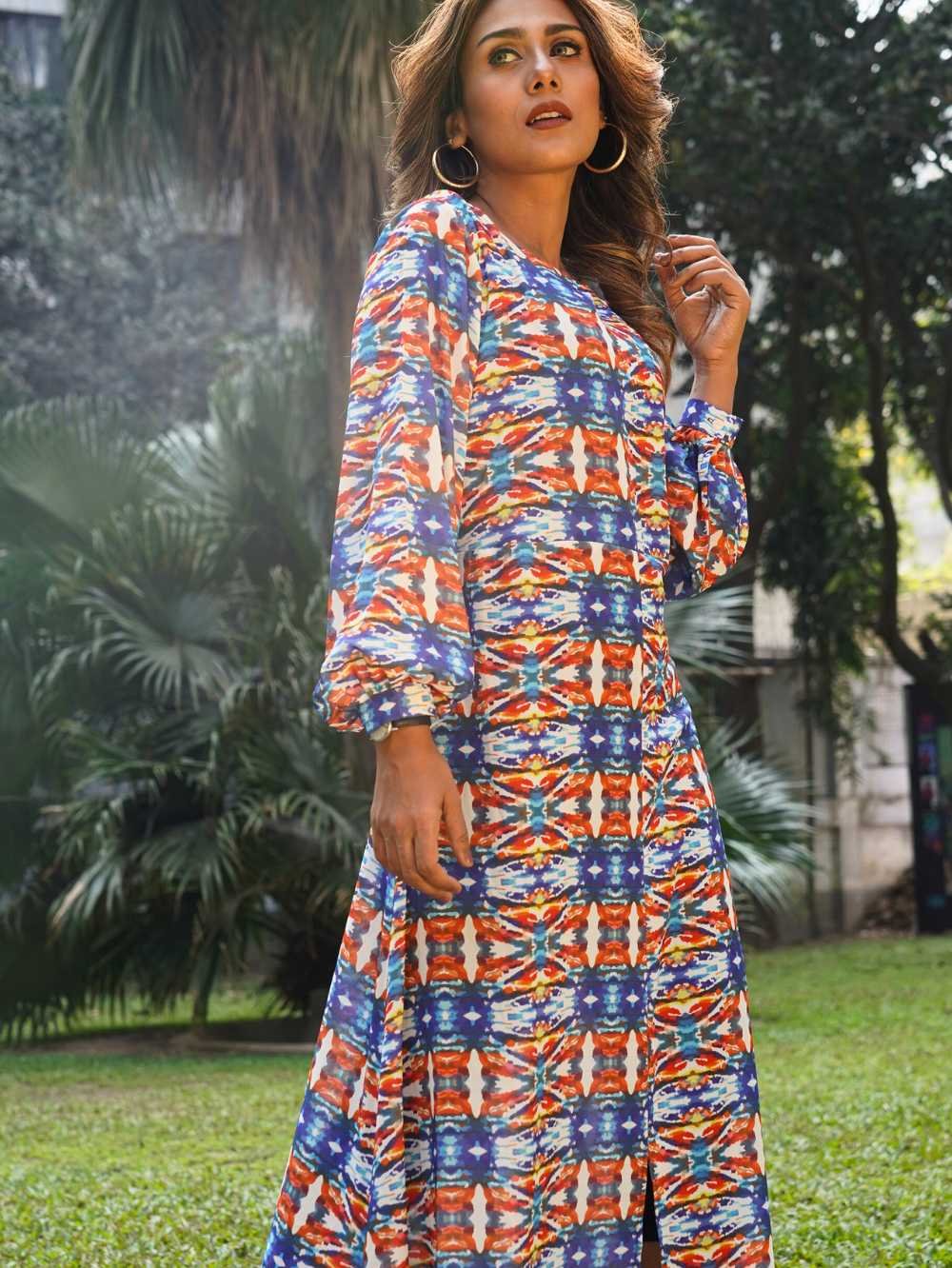Abstract Orange Blue Long Dress